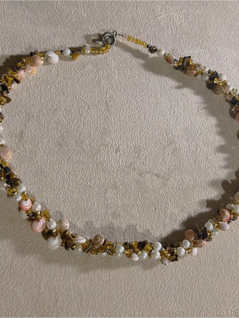 Handcrafted Yellow, Pink & White Beaded Necklace